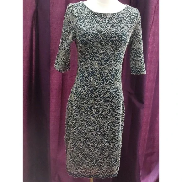 Candalite Womens Navy and Gold Gown Formal Dress Wedding Prom Cocktail Size S - Picture 1 of 5